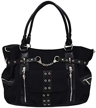 バッグ CROSS STUTS PUNK ROCK BAG Lost Queen Striped Punk Rock Steampunk Purse with Handcuff Skull